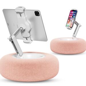 Sleek Tablet and Phone Stand with Soft Pink Base